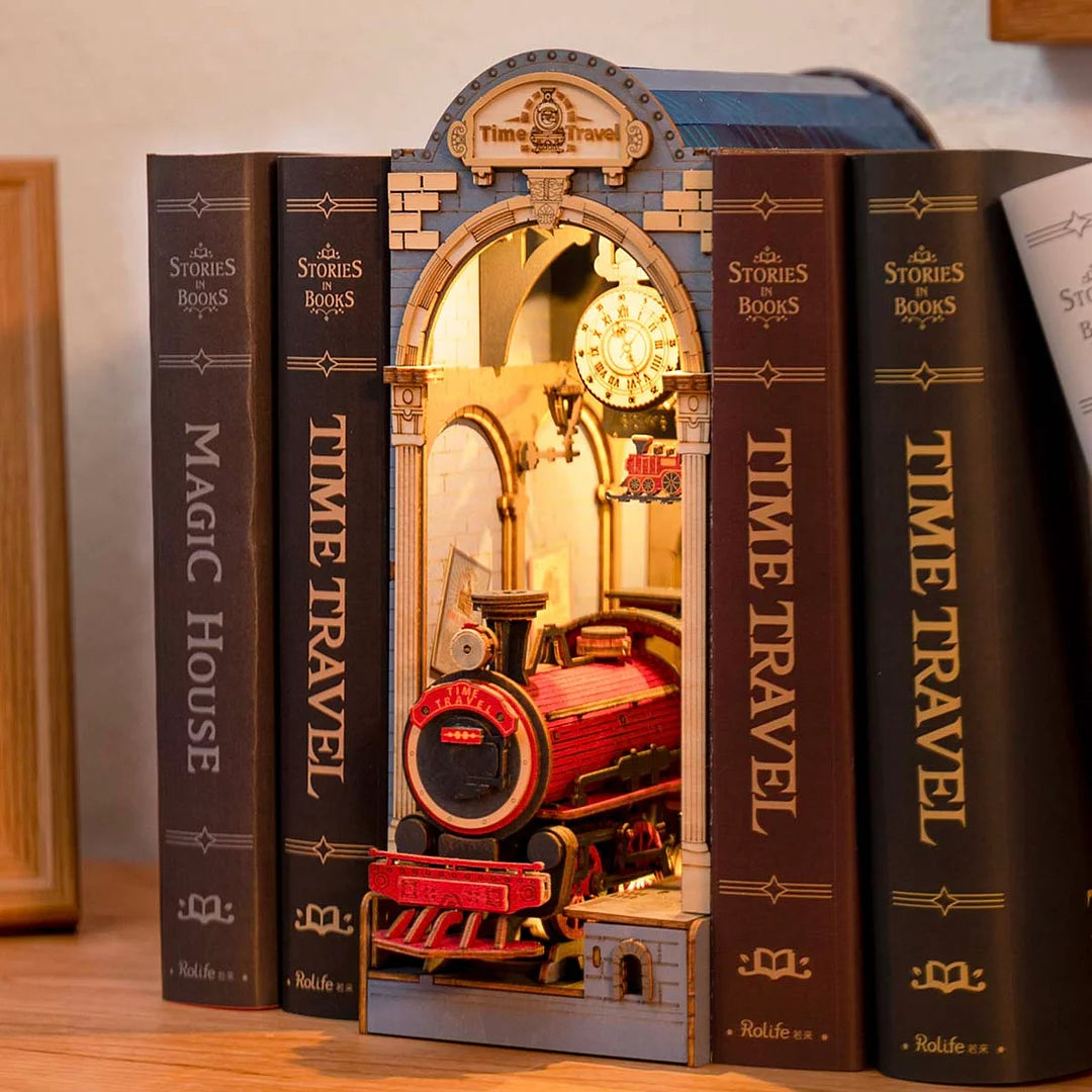 Time Travel DIY Book Nook Shelf Insert Miniature Dollhouse