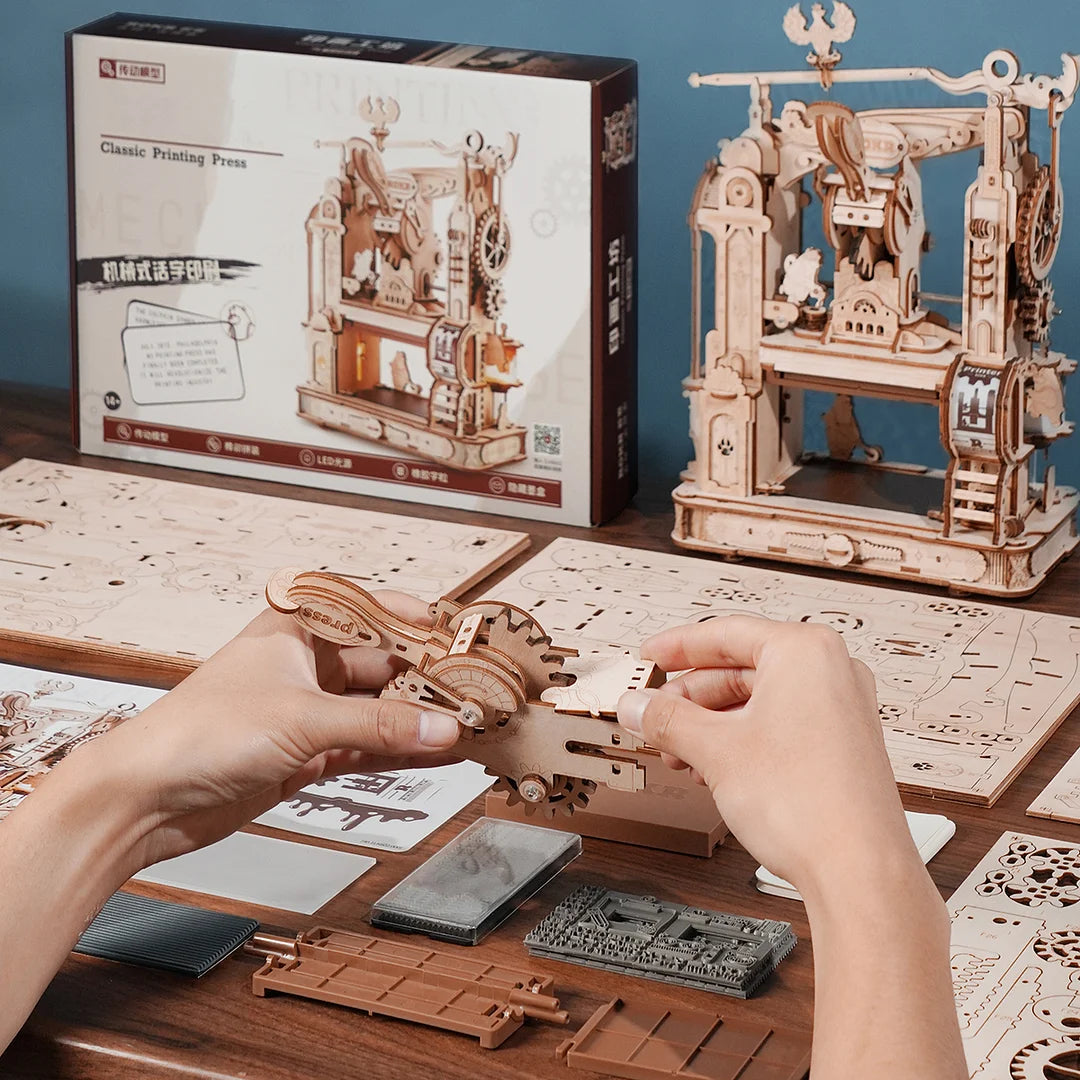 Classic Printing Press DIY Mechanical 3D Wooden Puzzle