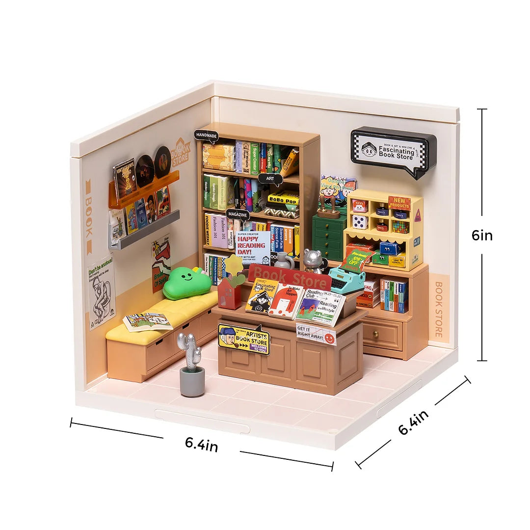 Super Creator Fascinating Book Store Plastic DIY Miniature Dollhouse Kit