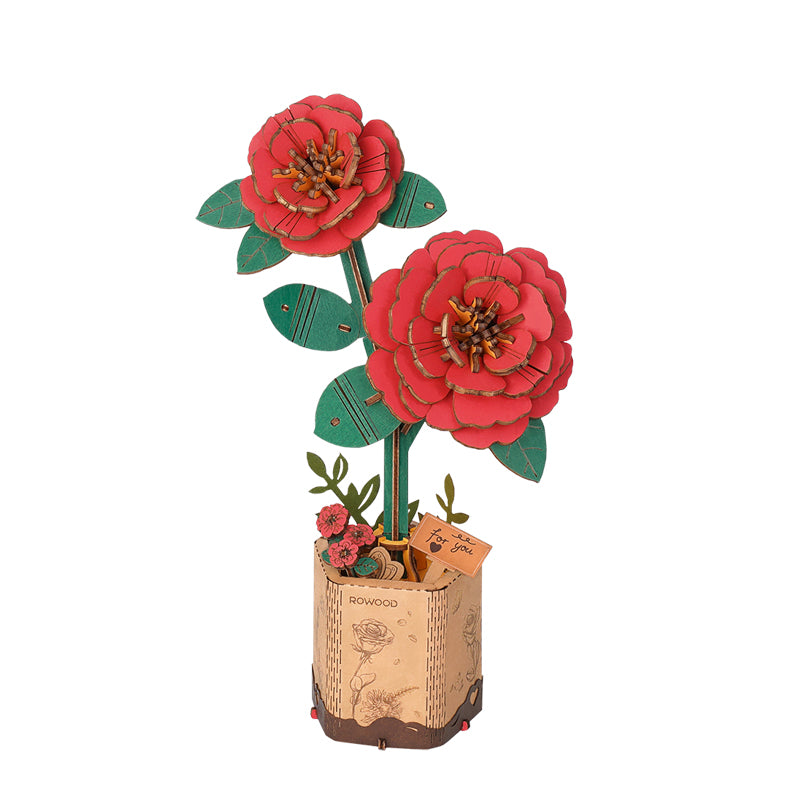 Red Camellia Flower Bouquet Series DIY 3D Wooden Puzzle