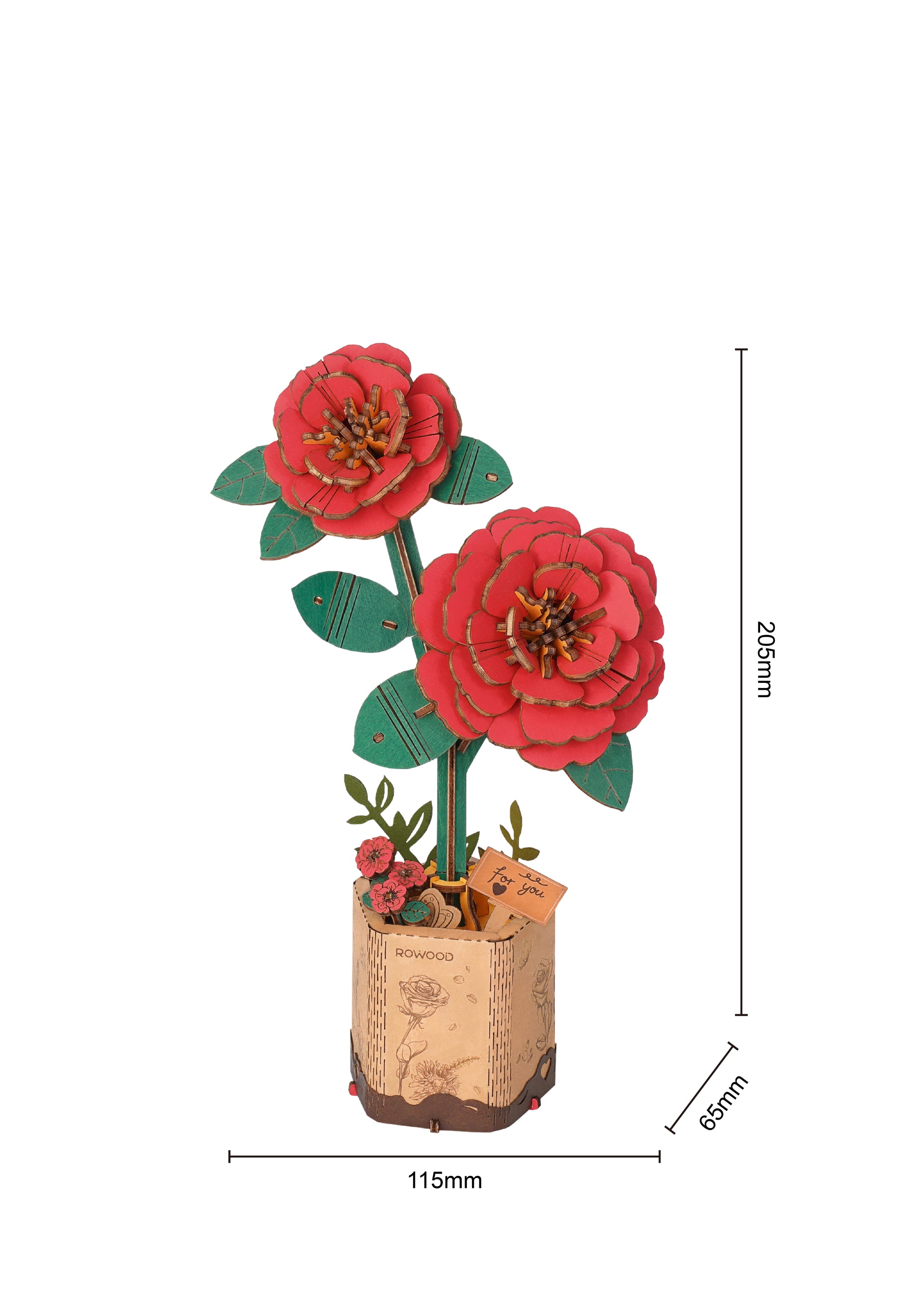 Red Camellia Flower Bouquet Series DIY 3D Wooden Puzzle