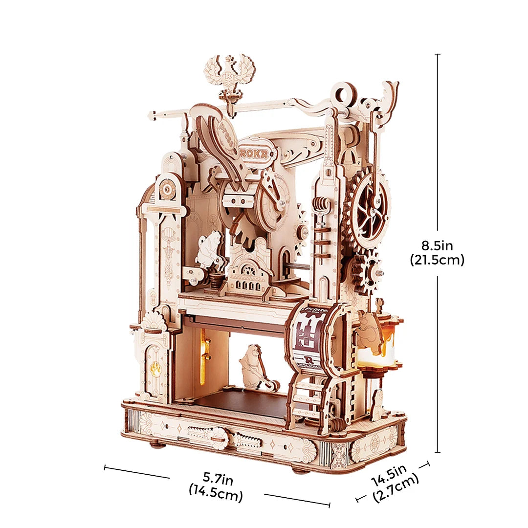 Classic Printing Press DIY Mechanical 3D Wooden Puzzle