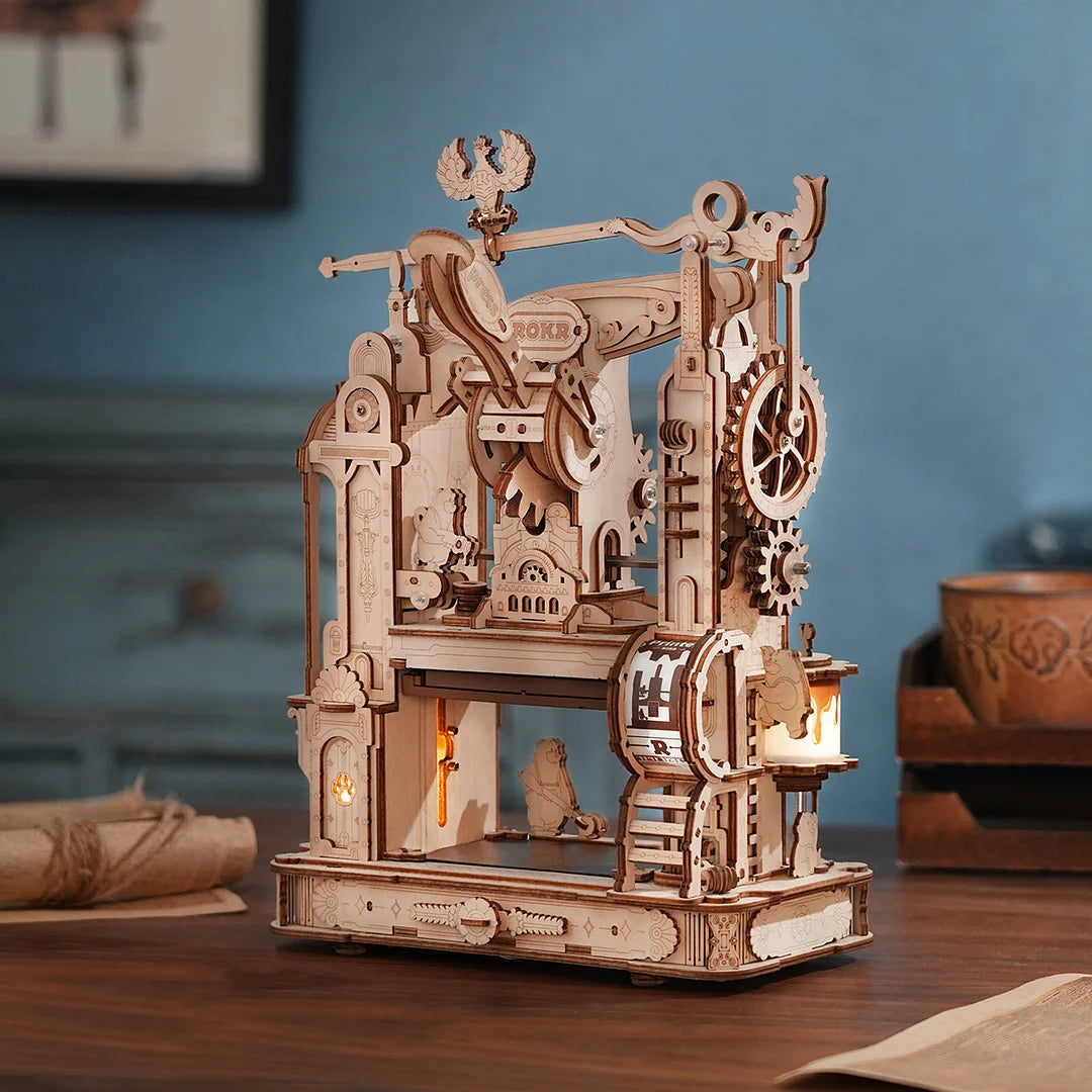 Classic Printing Press DIY Mechanical 3D Wooden Puzzle