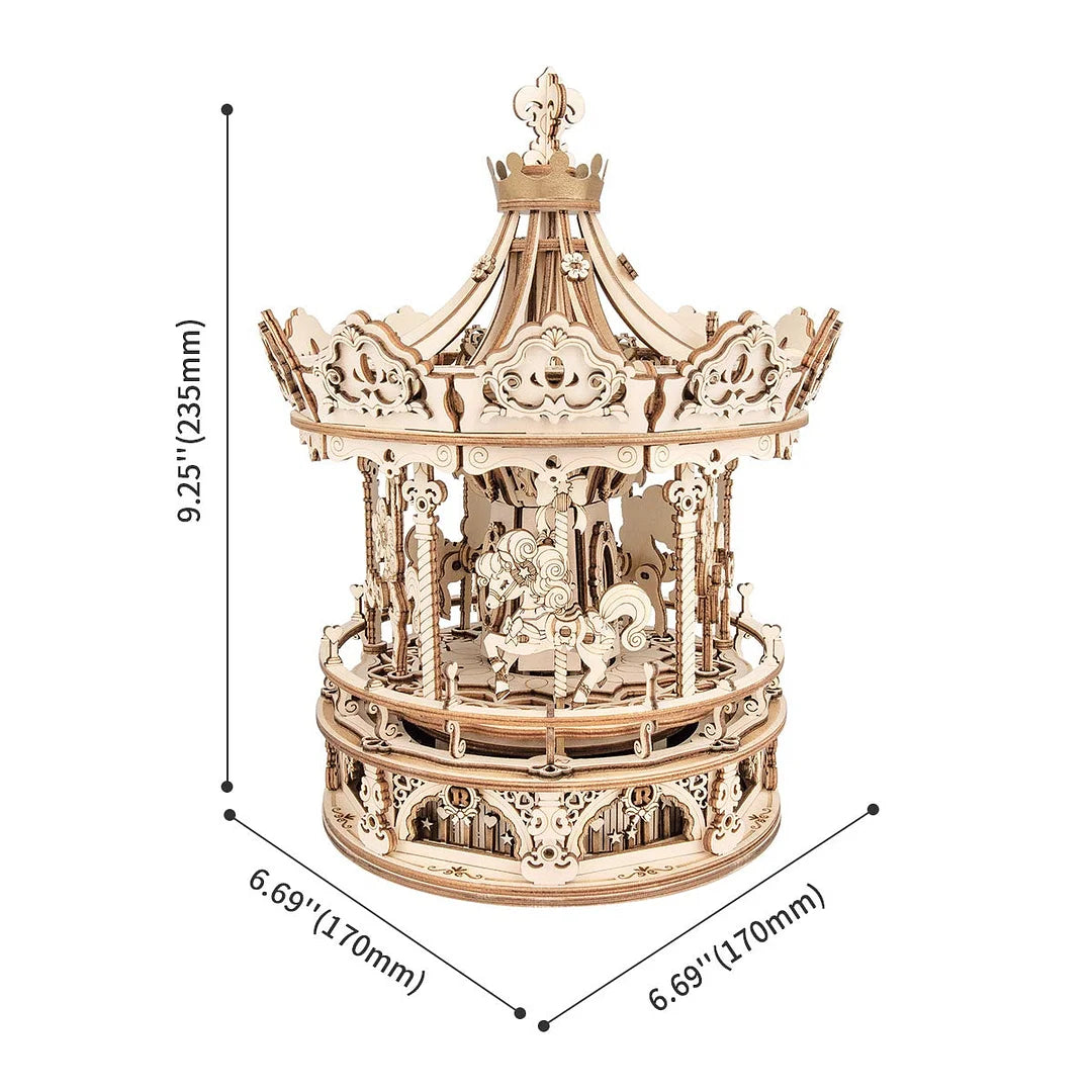 Romantic Carousel Mechanical Music Box 3D Wooden Puzzle