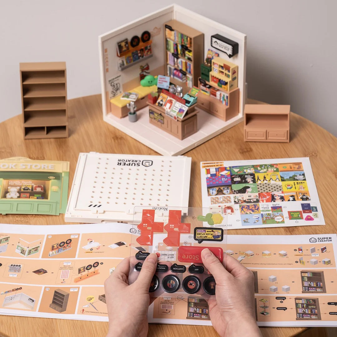 Super Creator Fascinating Book Store Plastic DIY Miniature Dollhouse Kit